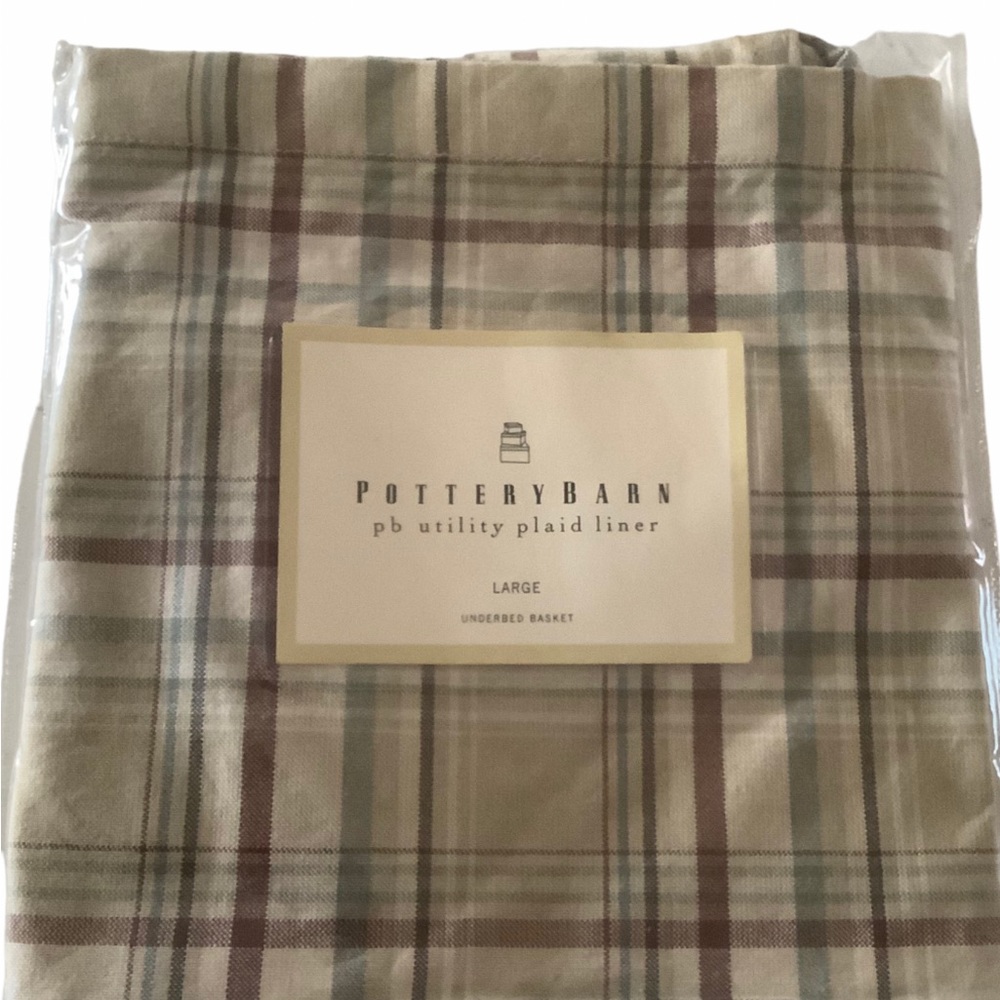 Pottery barn green plaid liner for underbed basket large cotton liner for basket